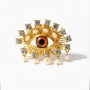 🆕️ Schiaparelli Type Gold and Pearl Eye Brooch NWOT